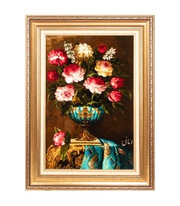 تابلو فرش دستباف گل در گلدان تبریز کد 904210