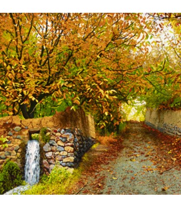 تابلو فرش دستباف منظره کوچه باغ پاییزی تبریز کد 904258