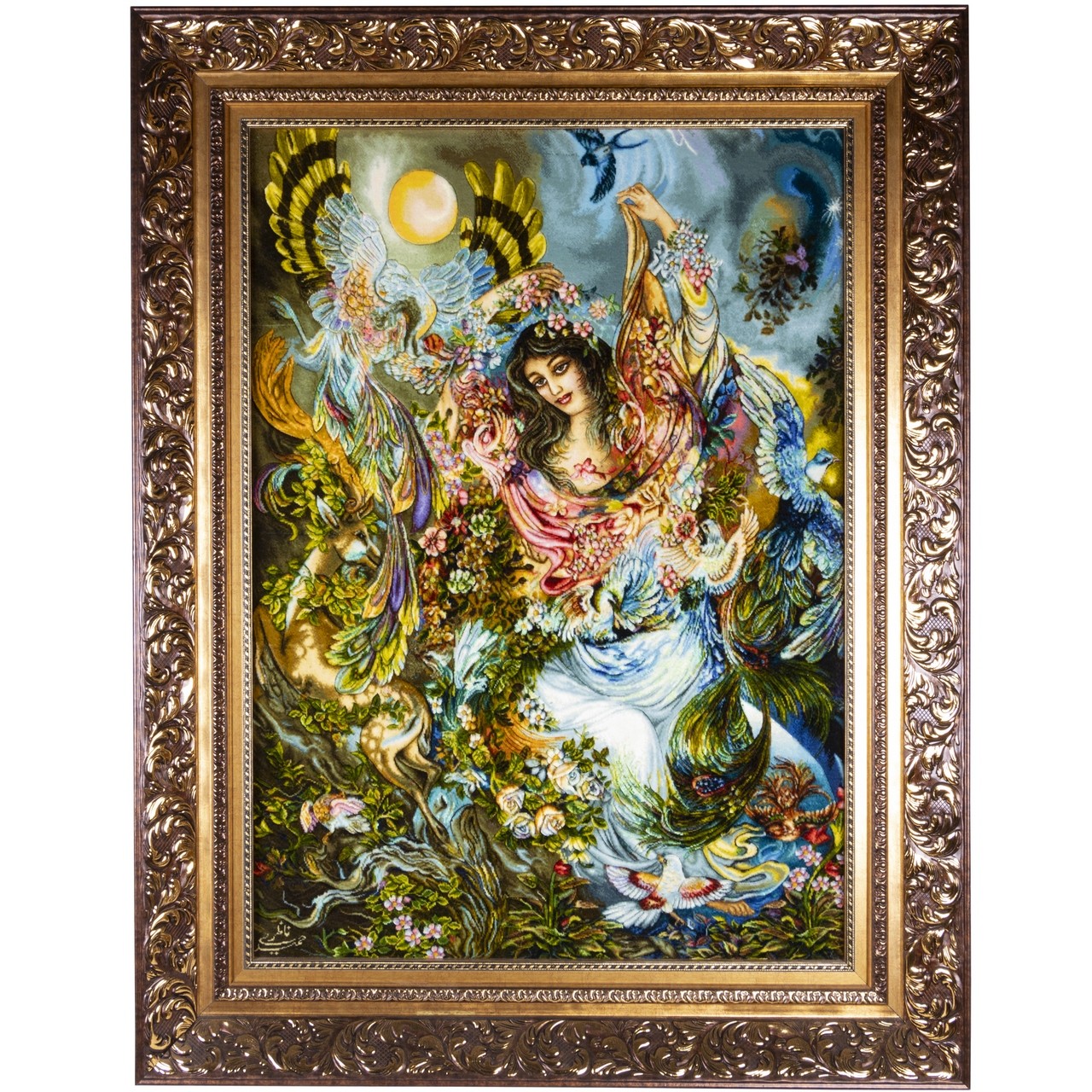ペルシャ絨毯 イラン・タブリーズ絵画 125×92cm(額縁込) 手織り
