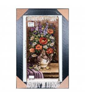 تابلو فرش دستباف طرح گل رز و بابونه در گلدان کد 901196