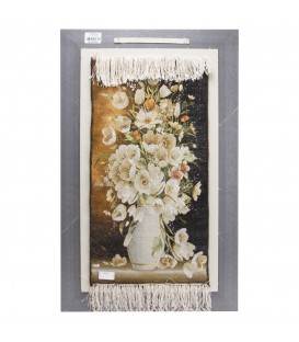 تابلو فرش دستباف دسته گل لاله در گلدان کد 901449